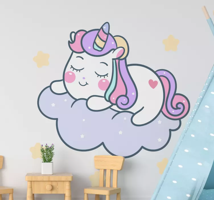 Adesivo murale bambini unicorno addormentato adorabile - TenStickers