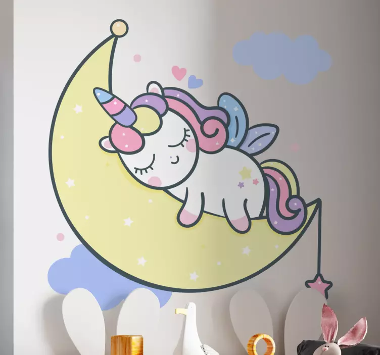 Adesivo murale bambini unicorno luna assonnata - TenStickers