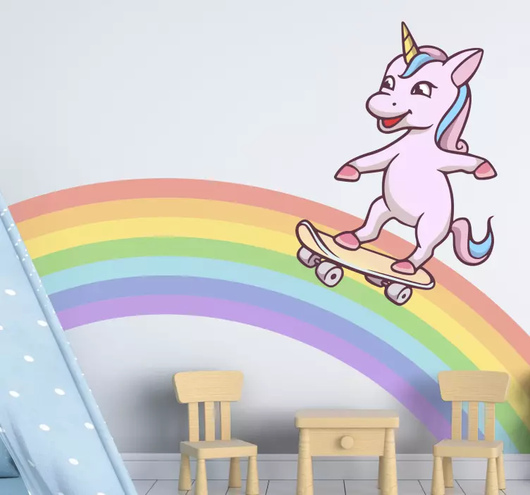 Adesivo murale bambini unicorno skateboarder - TenStickers