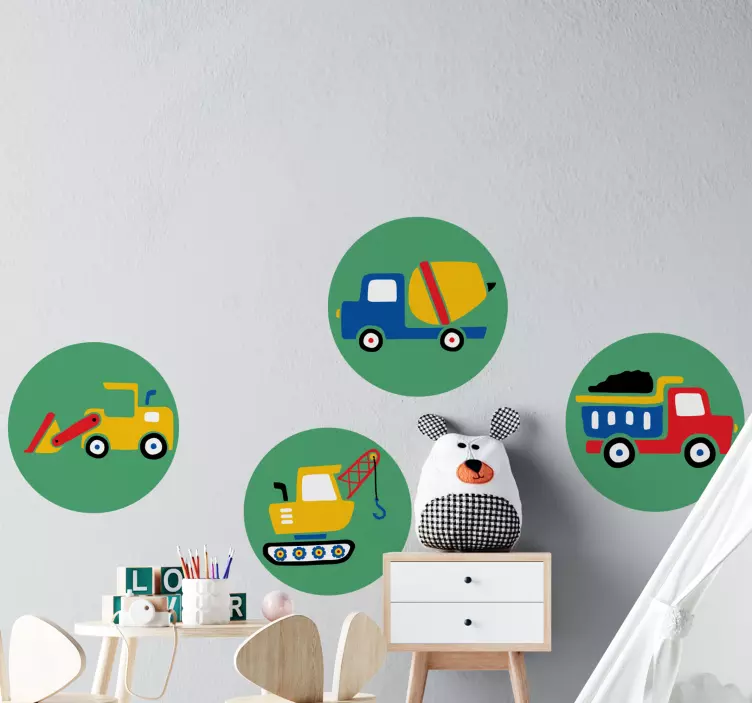 Adesivo murale bambini veicoli da costruzione - TenStickers