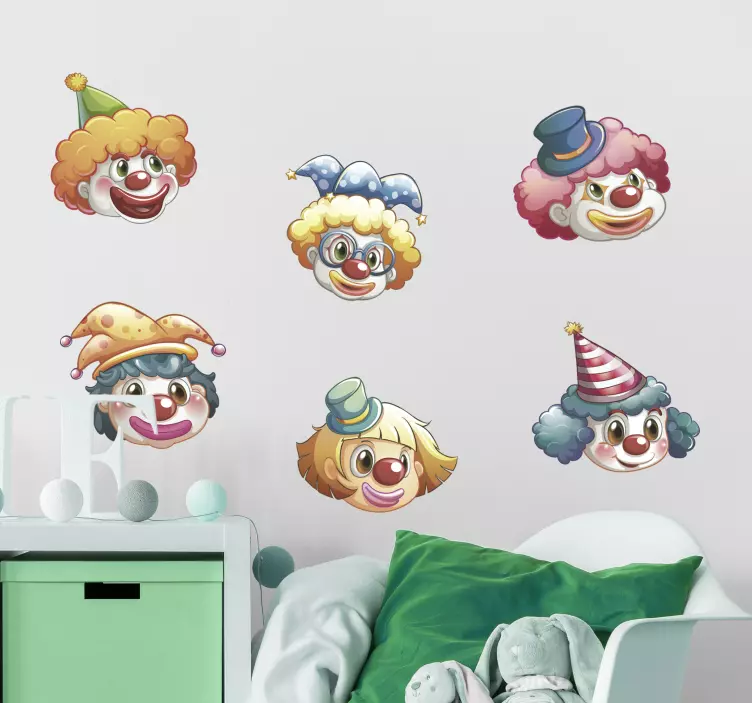 Adesivo murale bambini volti di clown colorati - TenStickers