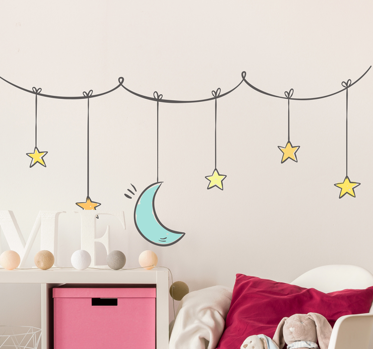 Adesivo murale bambino luna e stelline appese - TenStickers