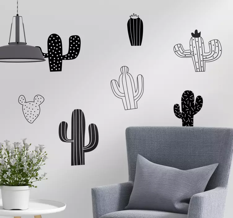 Adesivo murale cactus bianco e nero - TenStickers