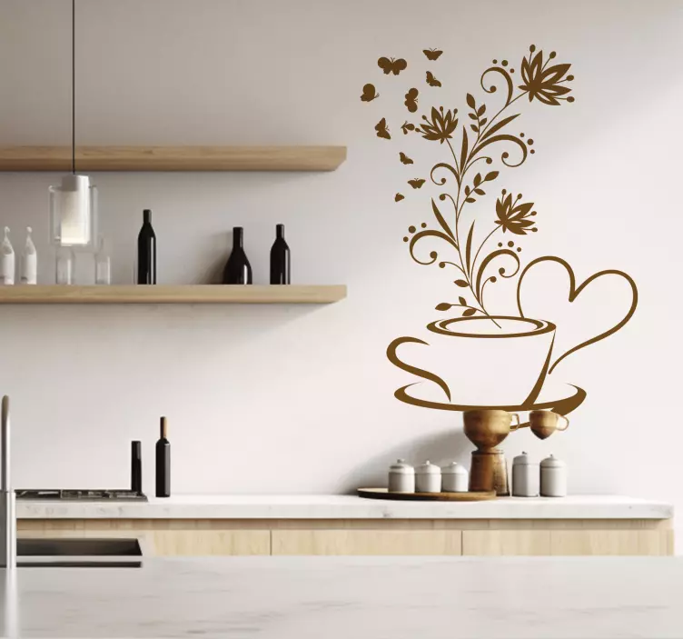 Adesivo cucina caffè con fiori - TenStickers