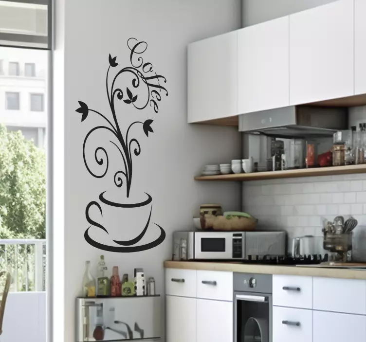 Adesivo murale cucina linee di caffè disegnano - TenStickers