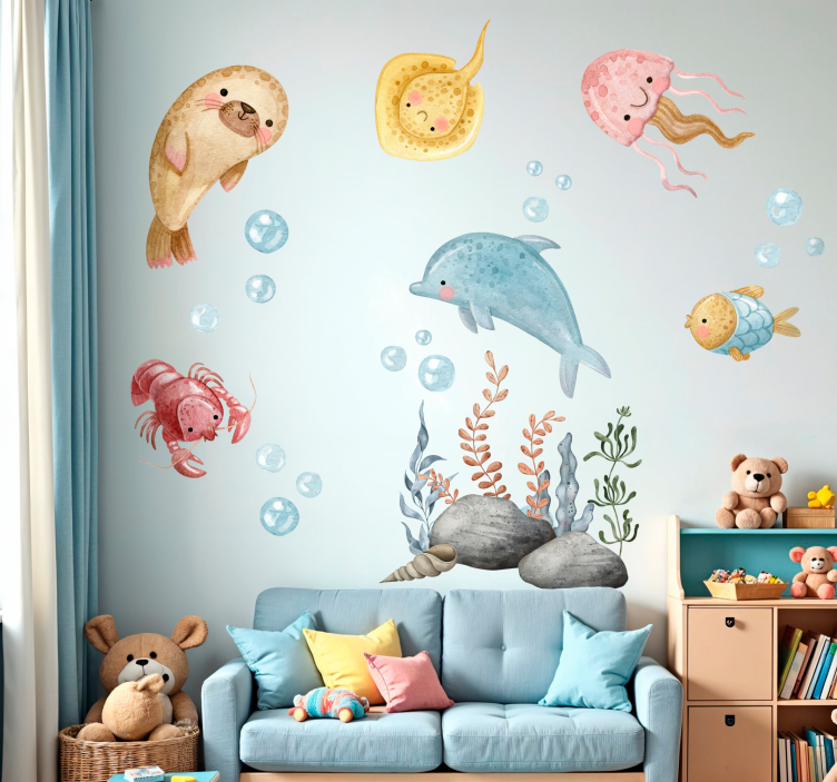 Adesivo murale felice acquerello mare - TenStickers