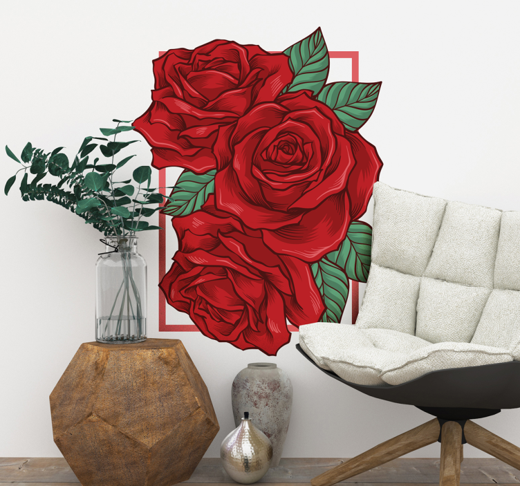 Adesivo murale soggiorno eleganti rose rosse - TenStickers