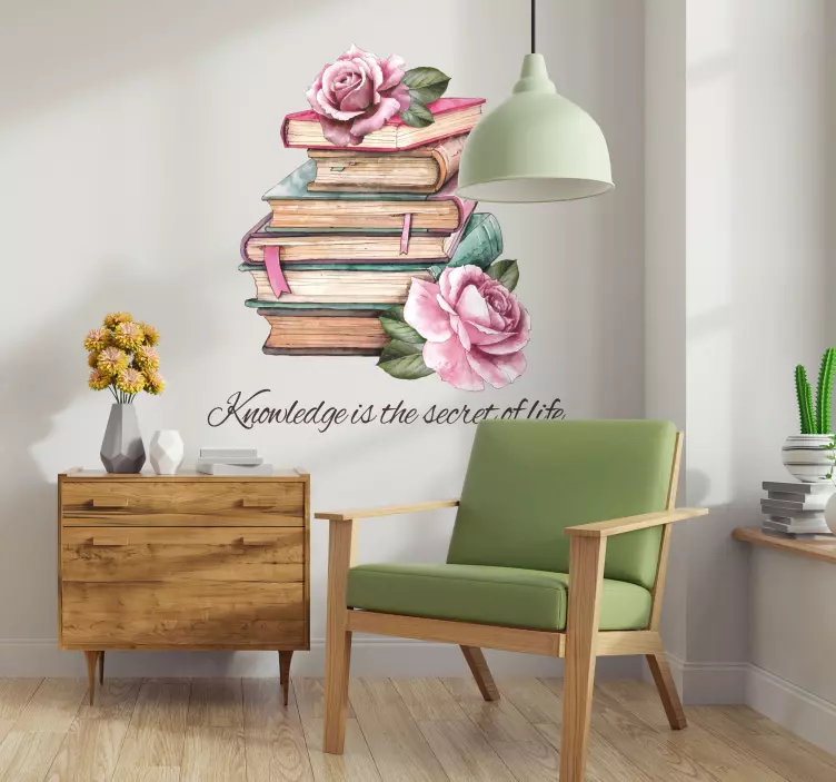 Adesivo frase celebre libri e rose - TenStickers