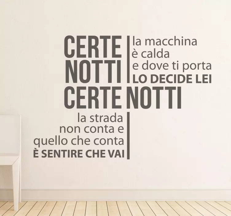 Adesivo murale soggiorno con frase di ligabue certe notti - TenStickers