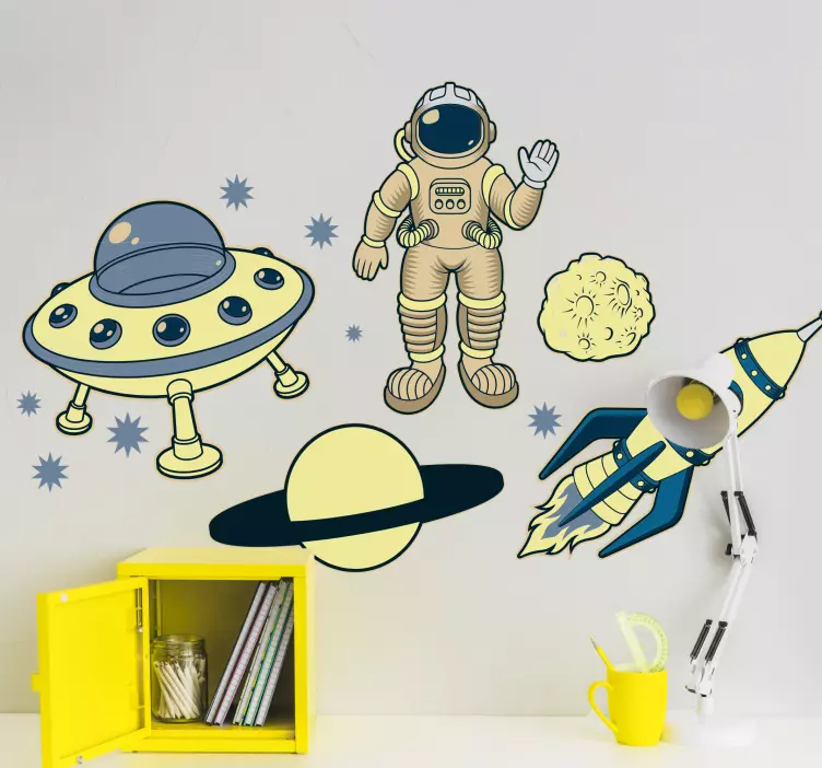 Adesivo spazio astronauta avventura gialla - TenStickers