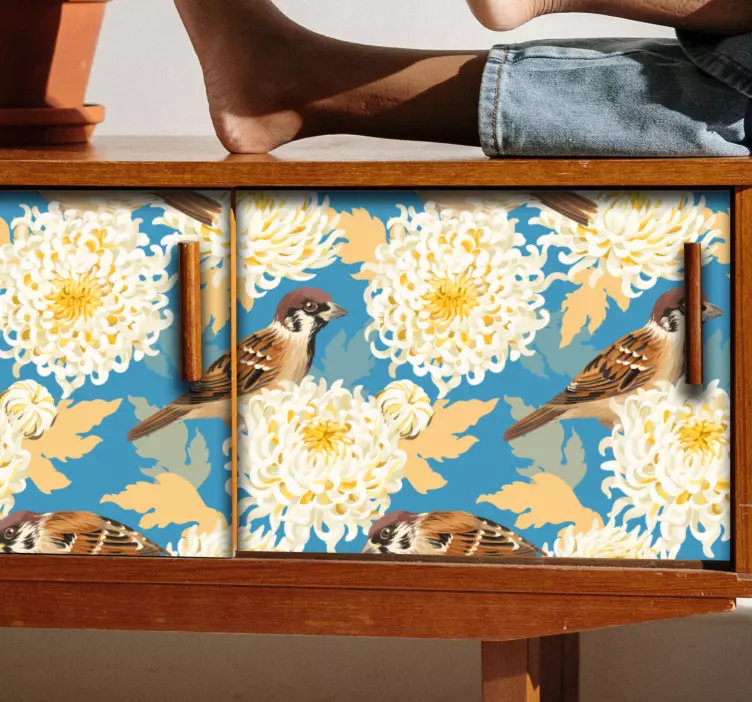 Carta adesiva per mobili uccelli crisantemi - TenStickers