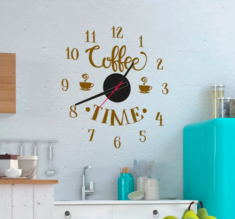 Adesivo murale con coffe time e orologio - TenStickers