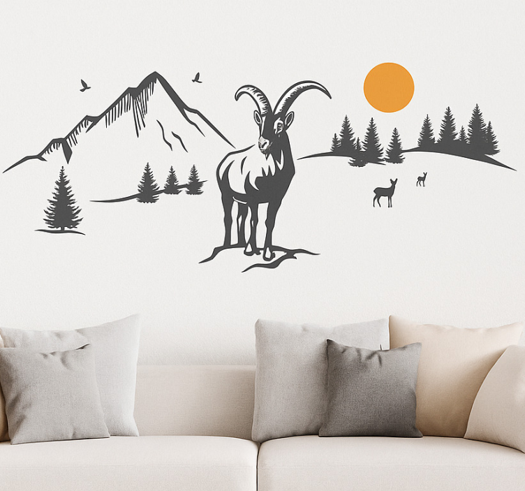 Adesivo murale paesaggio montano con capra - TenStickers