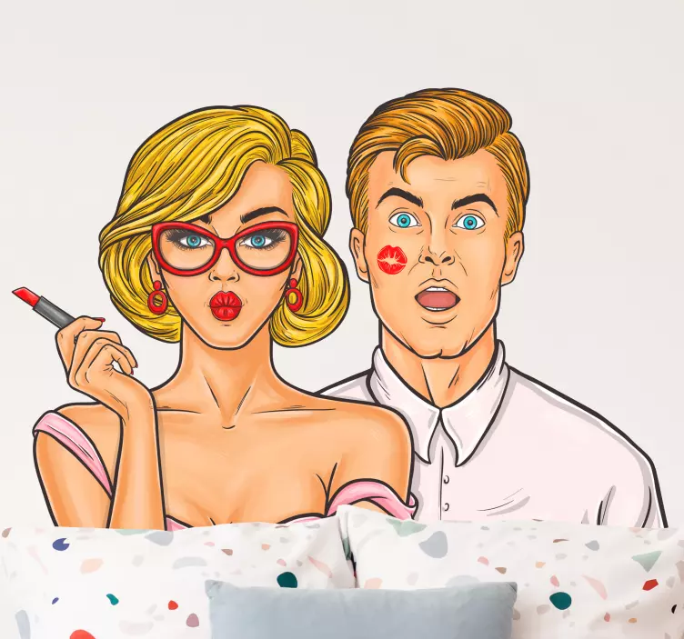 Adesivo murale rugby coppia in stile fumetto - TenStickers