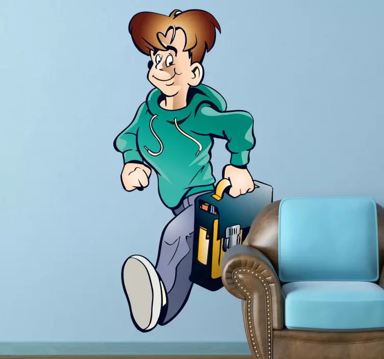 Adesivo murale rugby personaggio dei cartoni che corre - TenStickers