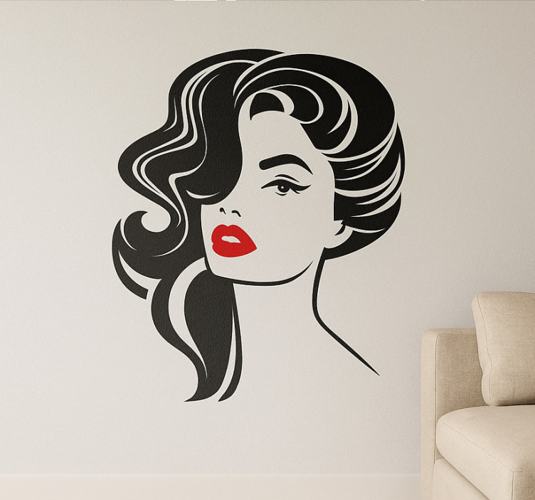 Adesivo murale soggiorno bella donna con le labbra rosse - TenStickers