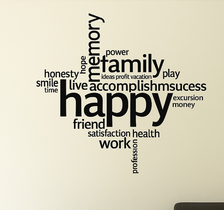 Adesivo murale soggiorno collage di parole positive - TenStickers