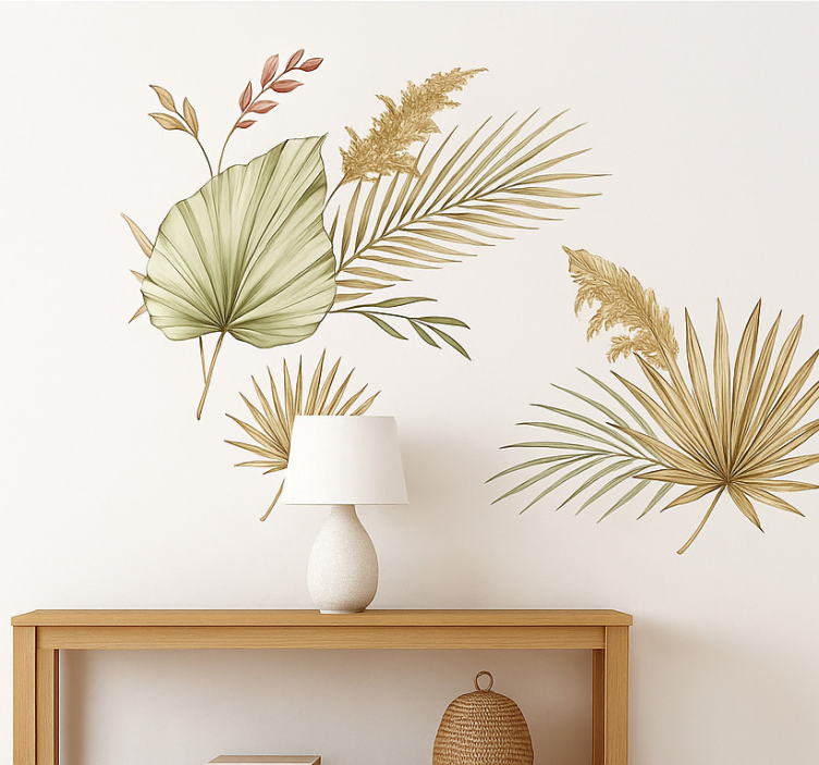 Adesivo murale soggiorno foglie tropicali boho - TenStickers