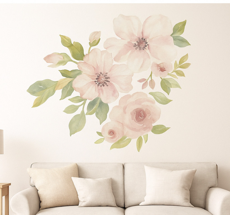 Adesivo murale soggiorno magnolia in acquerello - TenStickers