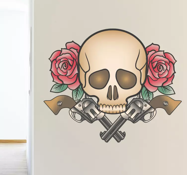 Adesivo murale teschio con rose - TenStickers