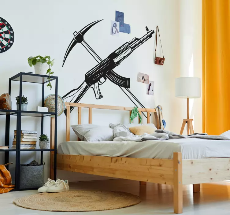 Adesivo videogioco piccone e mitragliatrice - TenStickers