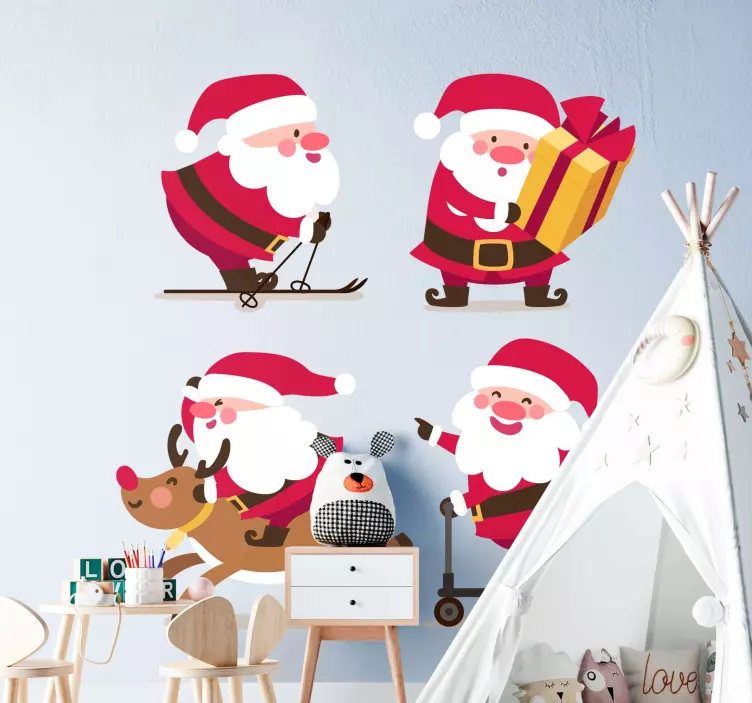 Adesivo natalizio Varie posture di babbo natale - TenStickers