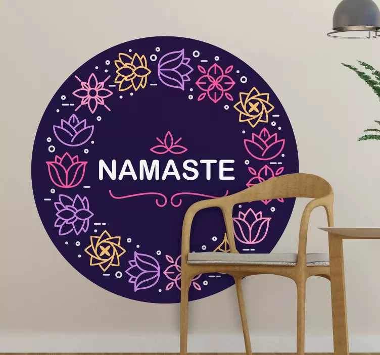 Adesivo natura disegno del cerchio di fiori namaste - TenStickers