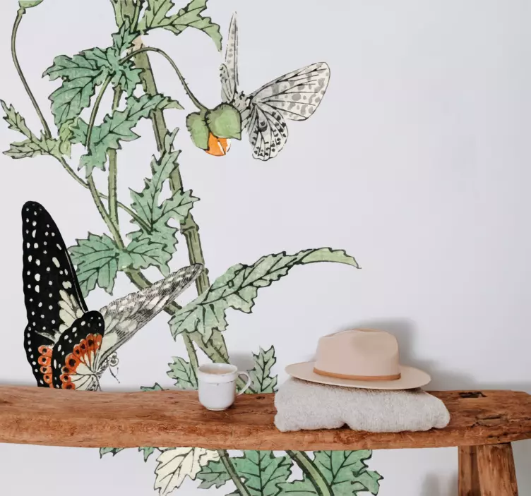 Adesivo pianta giardino di farfalle colorate - TenStickers