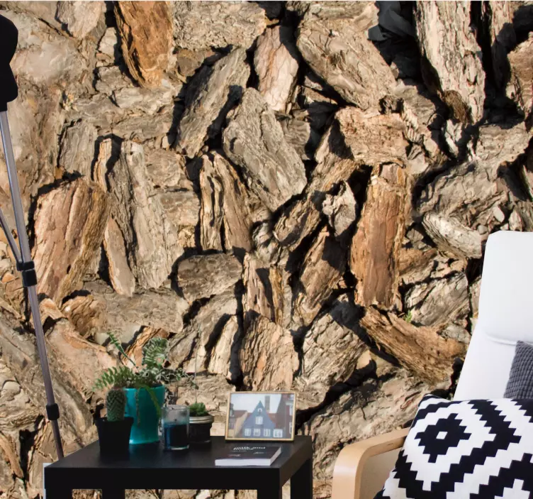 Adesivo murale soggiorno sfondo di corteccia strutturata - TenStickers