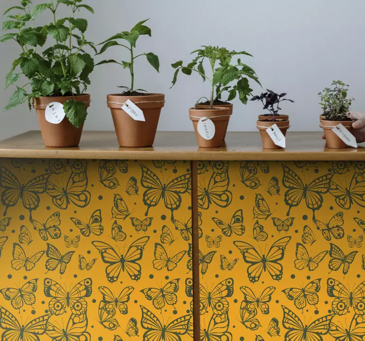 Adesivo natura sfondo di piante di farfalle - TenStickers