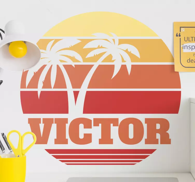 Adesivo natura silhouette di palma al tramonto - TenStickers