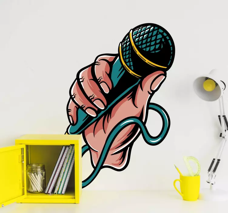 Adesivo murale musica gesto della mano del microfono - TenStickers