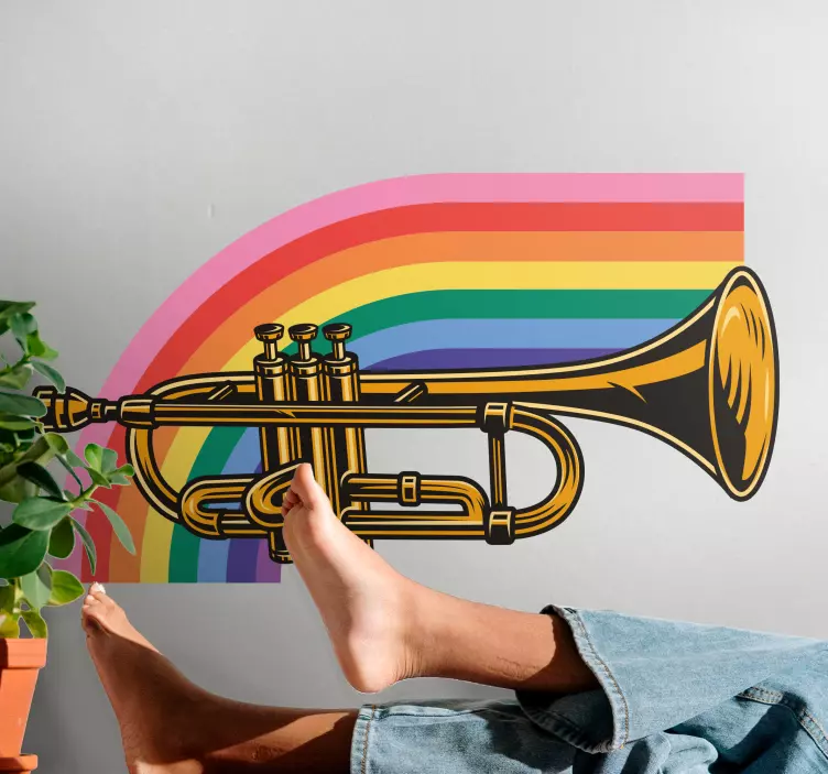 Adesivo murale musica tromba con arcobaleno - TenStickers