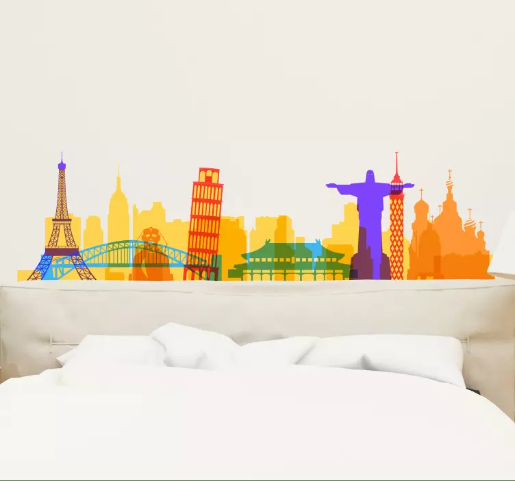 Adesivo silhouette  mondo skyline acquerello - TenStickers
