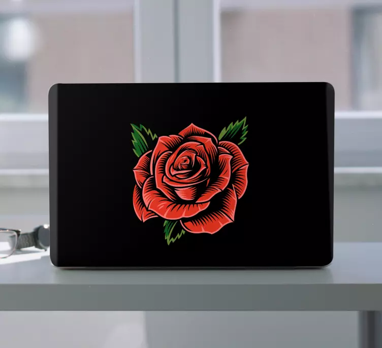 Adesivo per pc Rosa rossa su nero - TenStickers