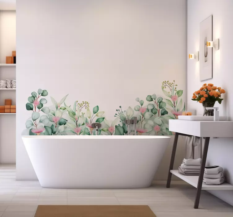 Adesivo bagno fiori e piante ad acquerello - TenStickers