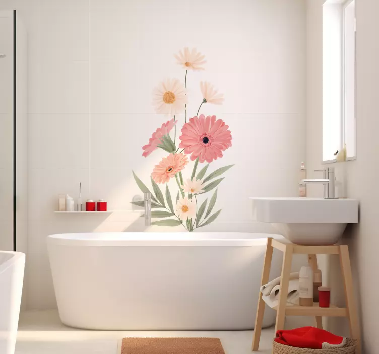 Adesivo bagno margherite rosa - TenStickers