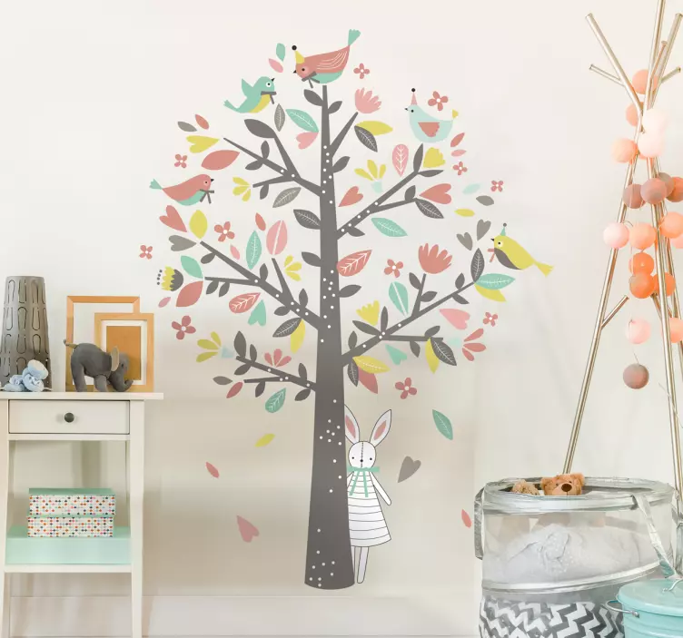 Adesivo per bambini con albero e uccellini - TenStickers
