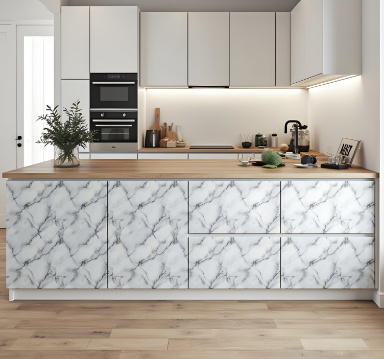 Adesivo per cucina texture di marmo bianco e grigio - TenStickers