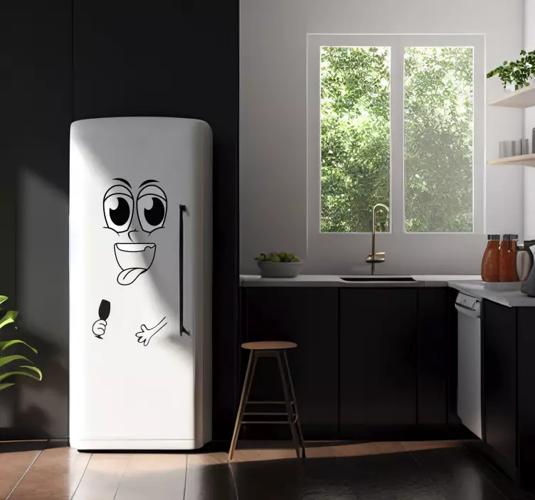 Adesivo per frigo con faccia divertita e vino - TenStickers