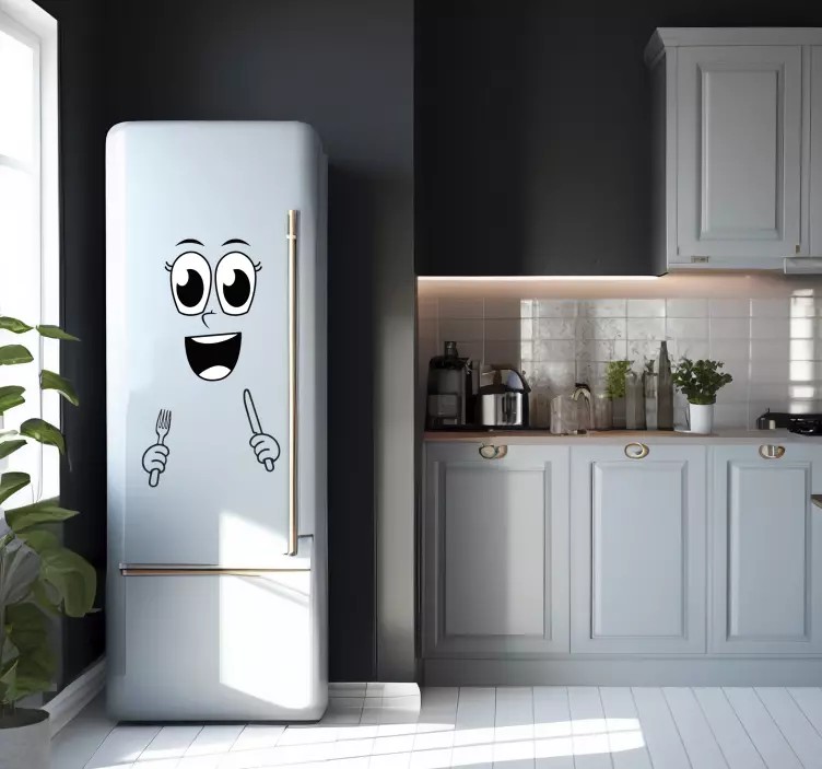 Adesivo per frigo con faccia e posate - TenStickers