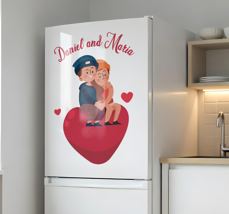 Adesivo per frigo coppia innamorata dei vostri nomi - TenStickers