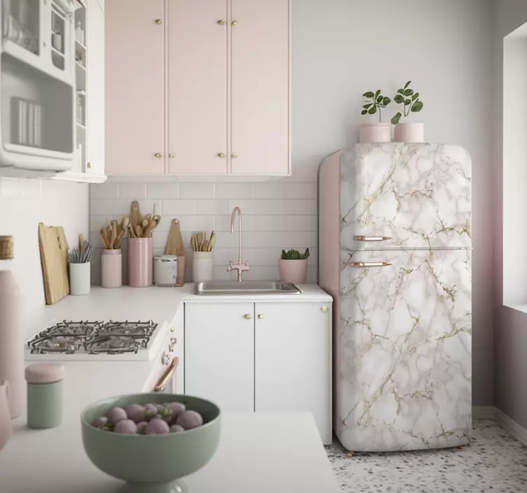 Adesivo frigo effetto marmo rosa - TenStickers