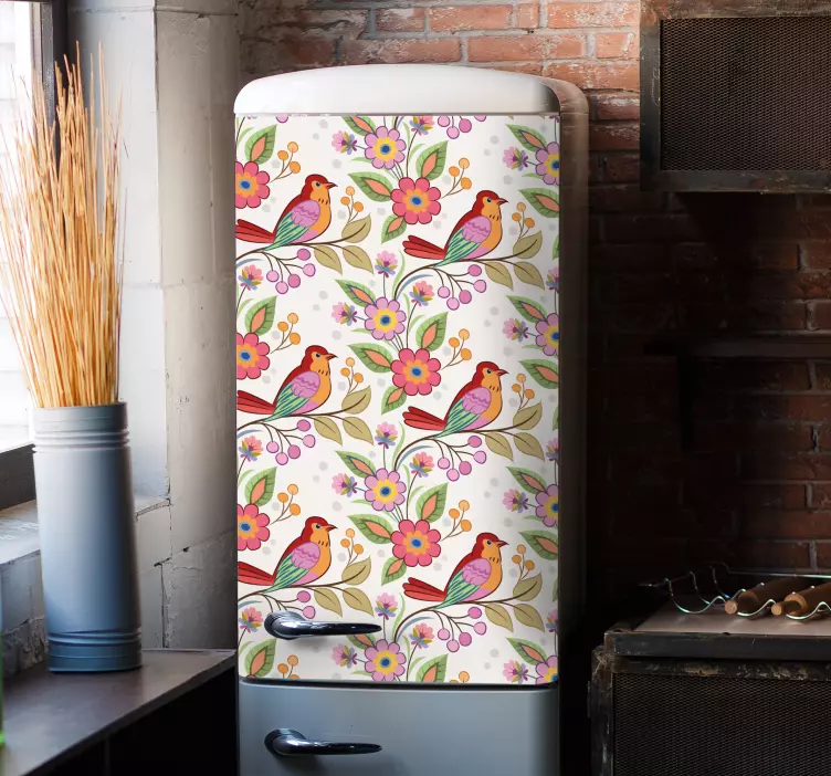 Adesivo per frigo uccelli floreali colorati - TenStickers
