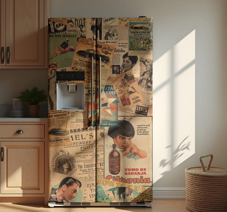 Adesivo per frigo vintage con fogli di giornale - TenStickers