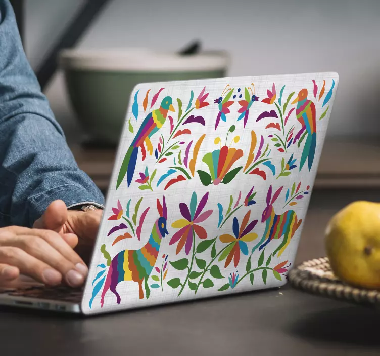 Adesivo per laptop animale colorato floreale - TenStickers