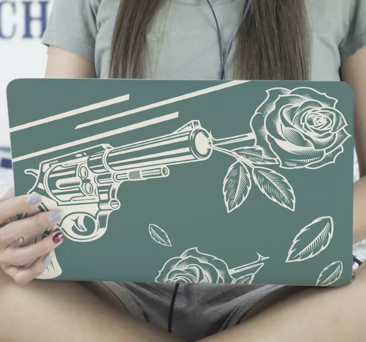 Adesivo per laptop arte della rosa del revolver - TenStickers