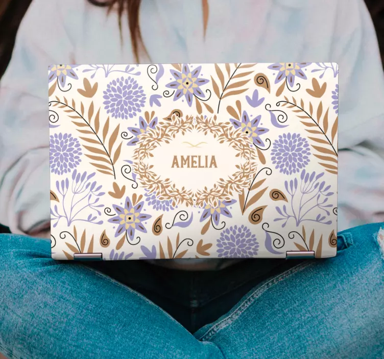 Adesivo per laptop copertina personalizzata floreale - TenStickers