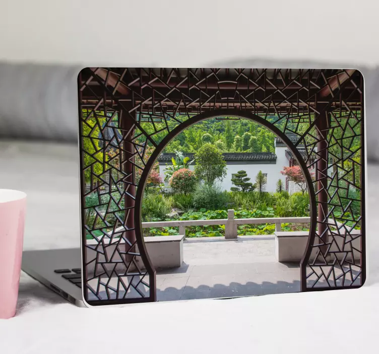 Adesivo per laptop cornice vista giardino - TenStickers