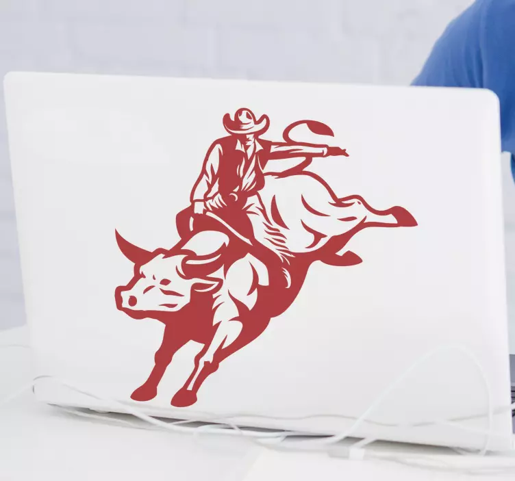 Adesivo per laptop cowboy che cavalca il toro - TenStickers